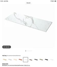 Marmorliknande bänkskiva vit 3530 x 635 mm, skänkes.