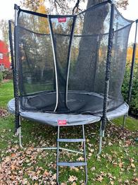Studsmatta med skyddsnät och stege