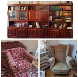 Bortskänkes Bokhylla-Soffa- Fåtölj