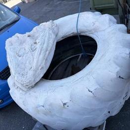 Dinosaurie traktor däck konst