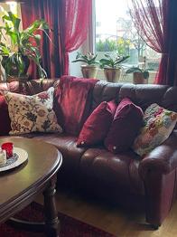 GO´ OXBLODSFÄRGAD SKINNSOFFA BORTSKÄNKES